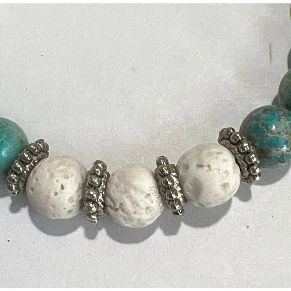 White Lava Rock & Turquoise Bead Stretch Bracelet -- NEW